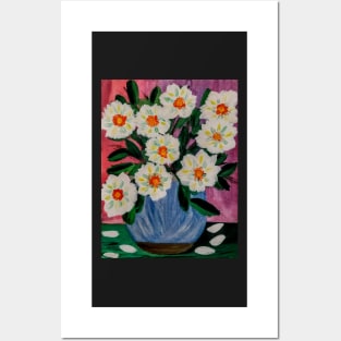 A lovely boutique of abstract flowers in a blue vase . Posters and Art